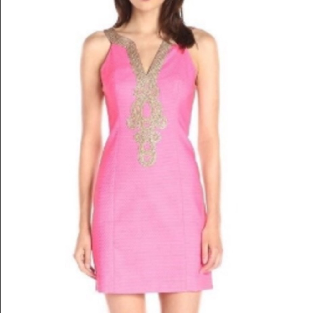 Lilly Pulitzer Pink Mini Dress with Gold Embellishment